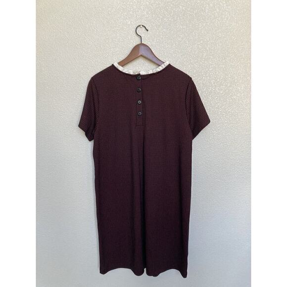 NWOT LOFT Houndtooth Mini Dress size 14 red and black ruffle neck holiday - Picture 5 of 7